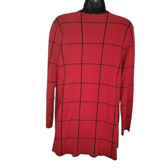 Talbots Windowpane Red & Black Open front cardigan size medium - Picture 2 of 5